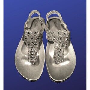 LUCITA Crystal T-strap Slingback Prom Wedding Flats, SILVER/CLEAR, Size 10, NWB*